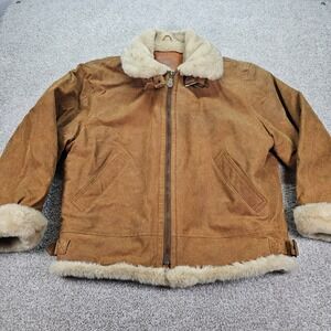 Vtg NEW RIVER J RIGGINS Men XL Brown Suede Shearling Lined Aviator Bomber Jacket